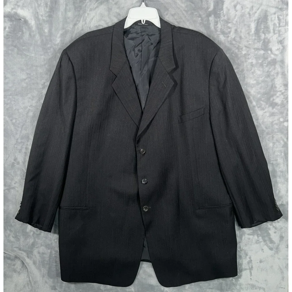 Armani‎ Collezioni Suit Jacket Mens 56L Dark Gray 3 Button Blazer Italy Wool